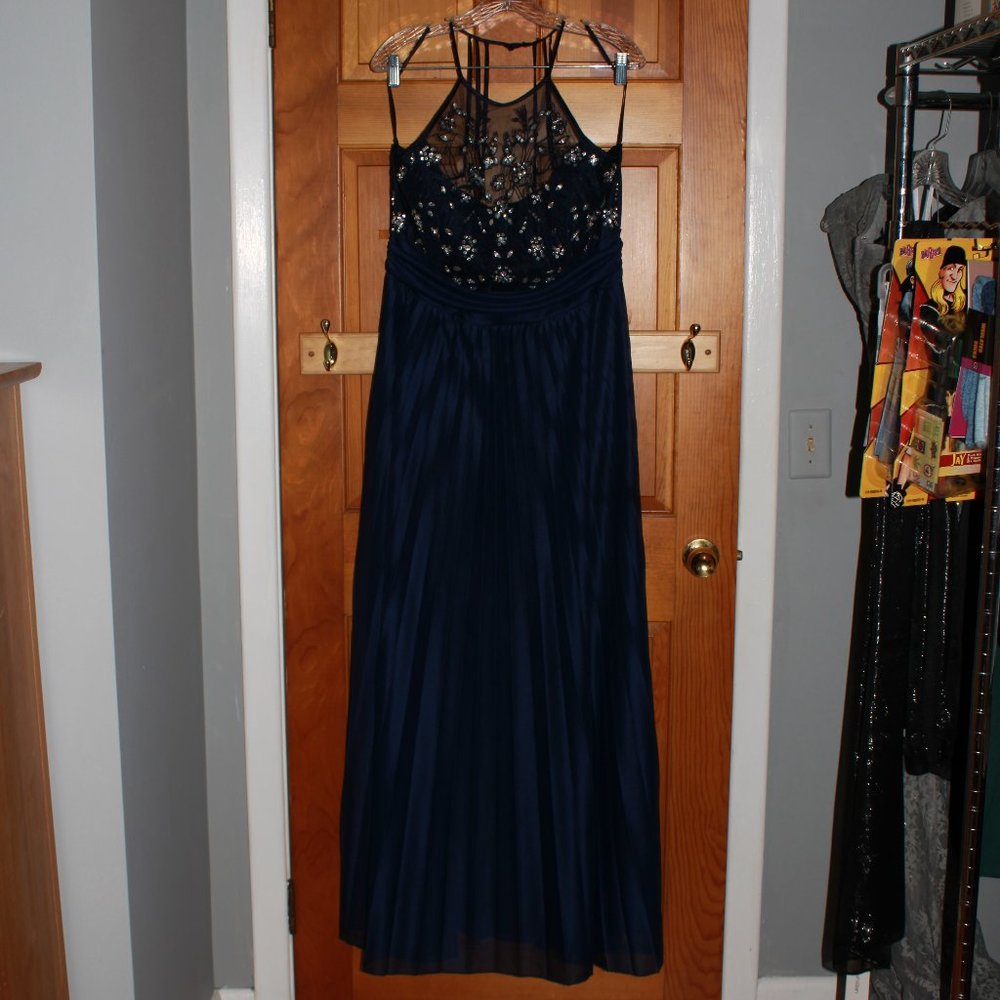 B Darlin Sleeveless Faux Jeweled Pleated Gown